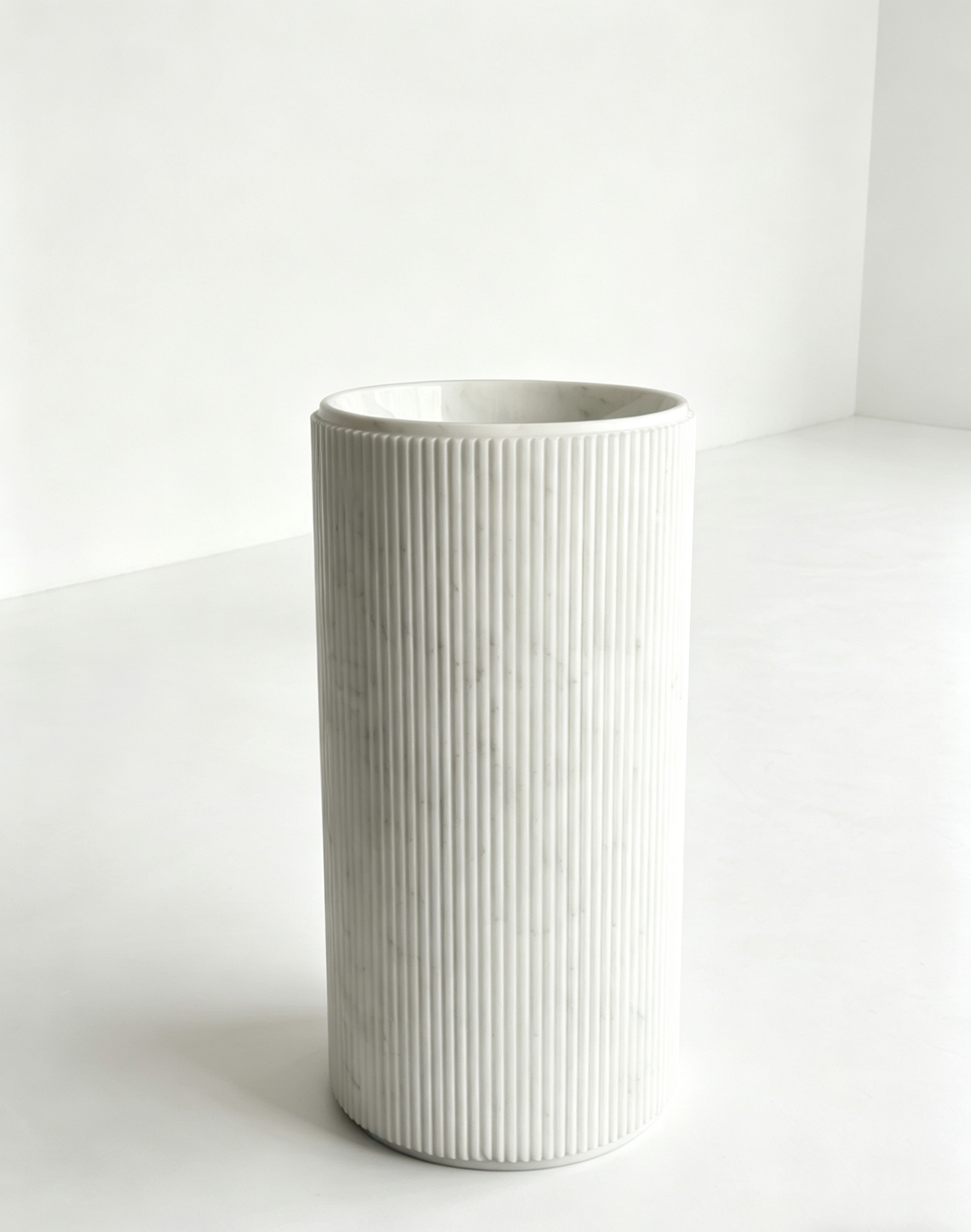 Fluted Rectangular White Marble Pedestal Sink