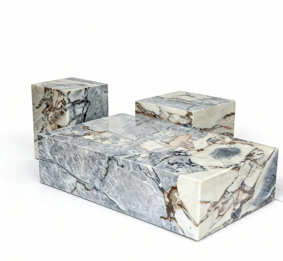 Minimalist calacatta stone box coffee tables