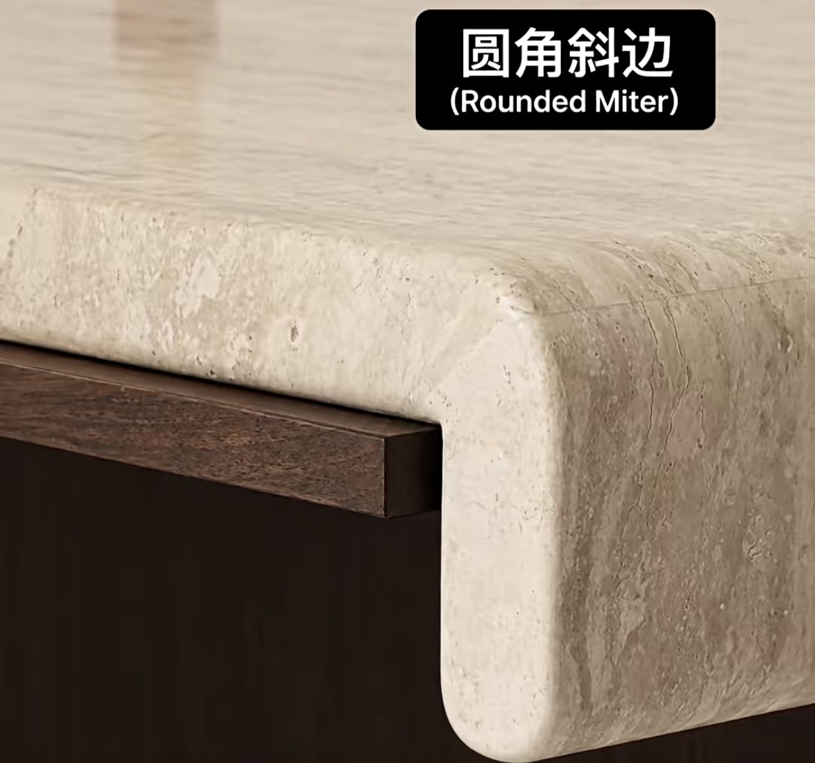 Rounded contemporary edge stone dining table profile