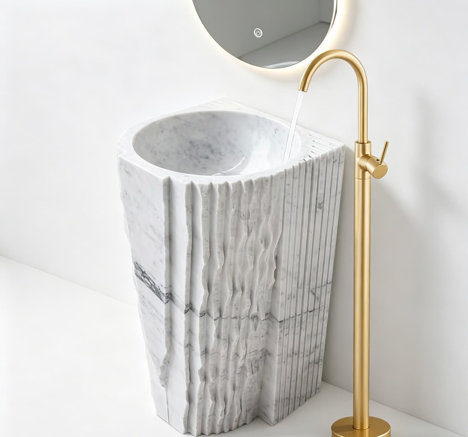 Calacatta White Marble Pedestal Sink