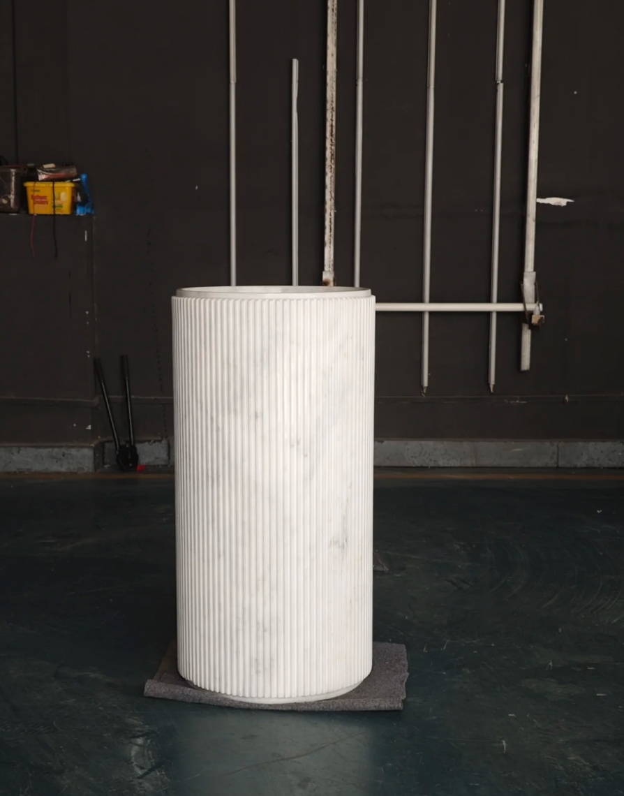 Fluted Cylinder Marble Pedestal Sink