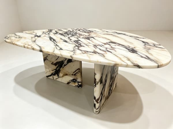 Custom Calacatta Viola Marble Coffee Table with T-Shaped Stone Base