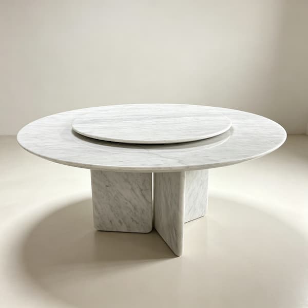 Custom Venatino Marble Round Dining Table with Rotating Center
